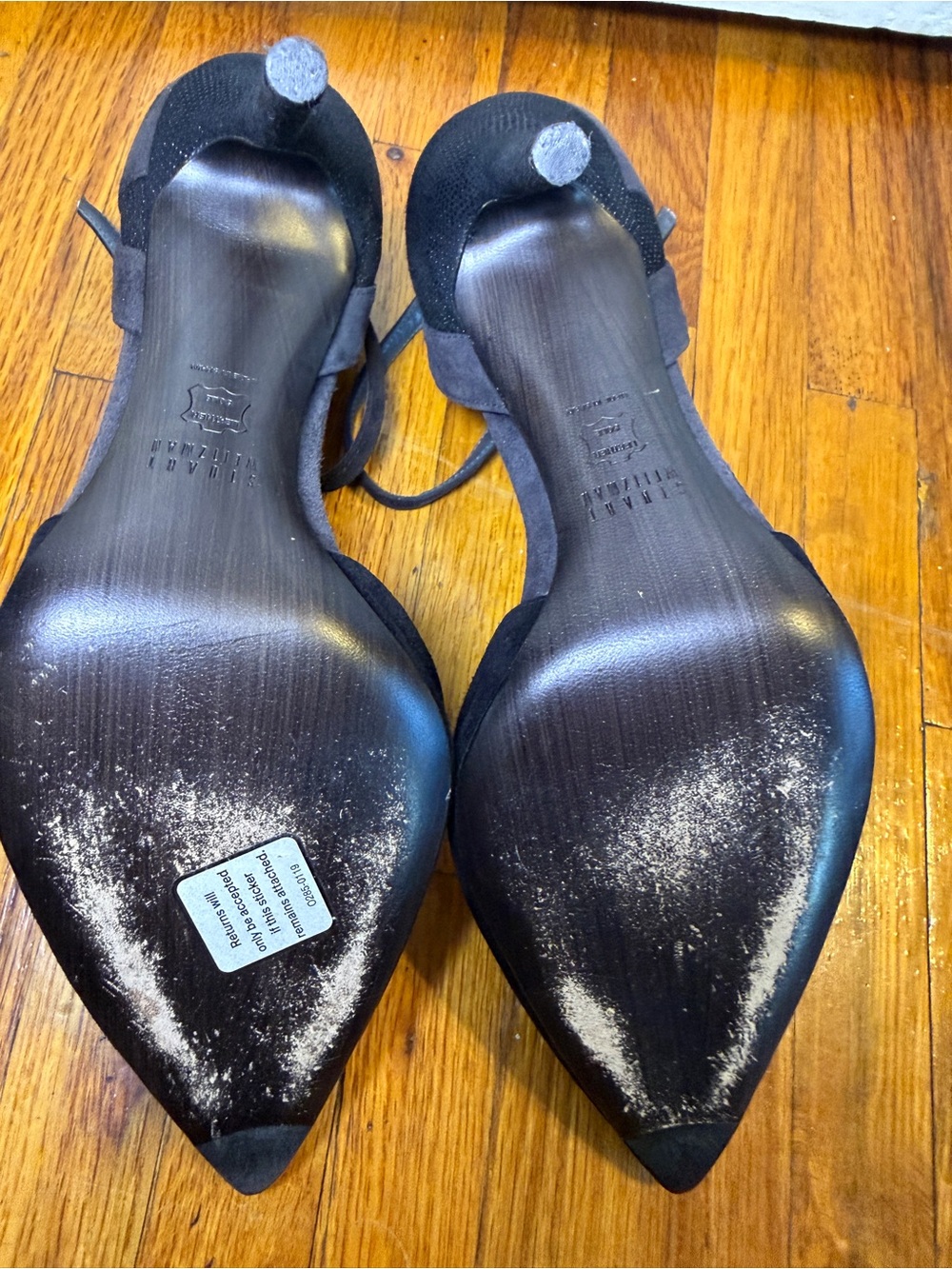 Stuart Weitzman Black Suede Pointed Ankle-Strap Pumps - Picture 8 of 9